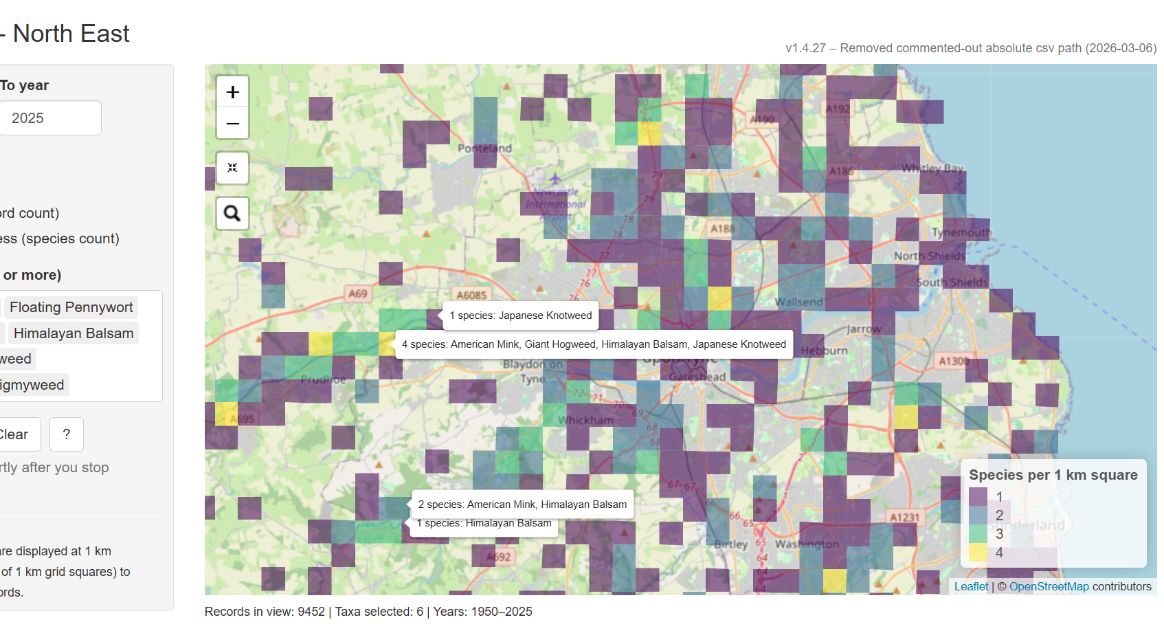 ERIC North East Invasive Species Map interface